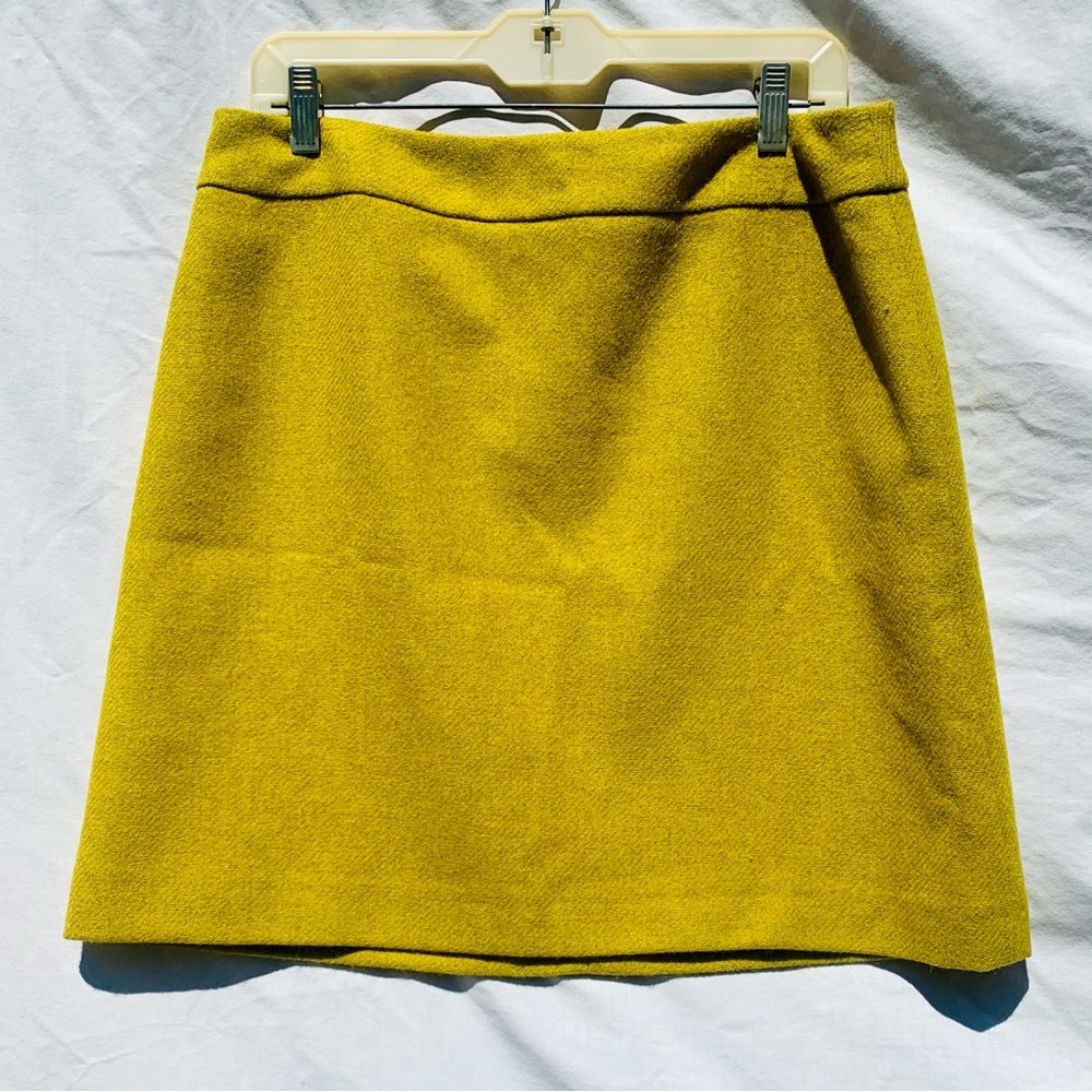Boden Wool Skirt 14R M Green Gold A-Line Knee Length Fall Winter Classic